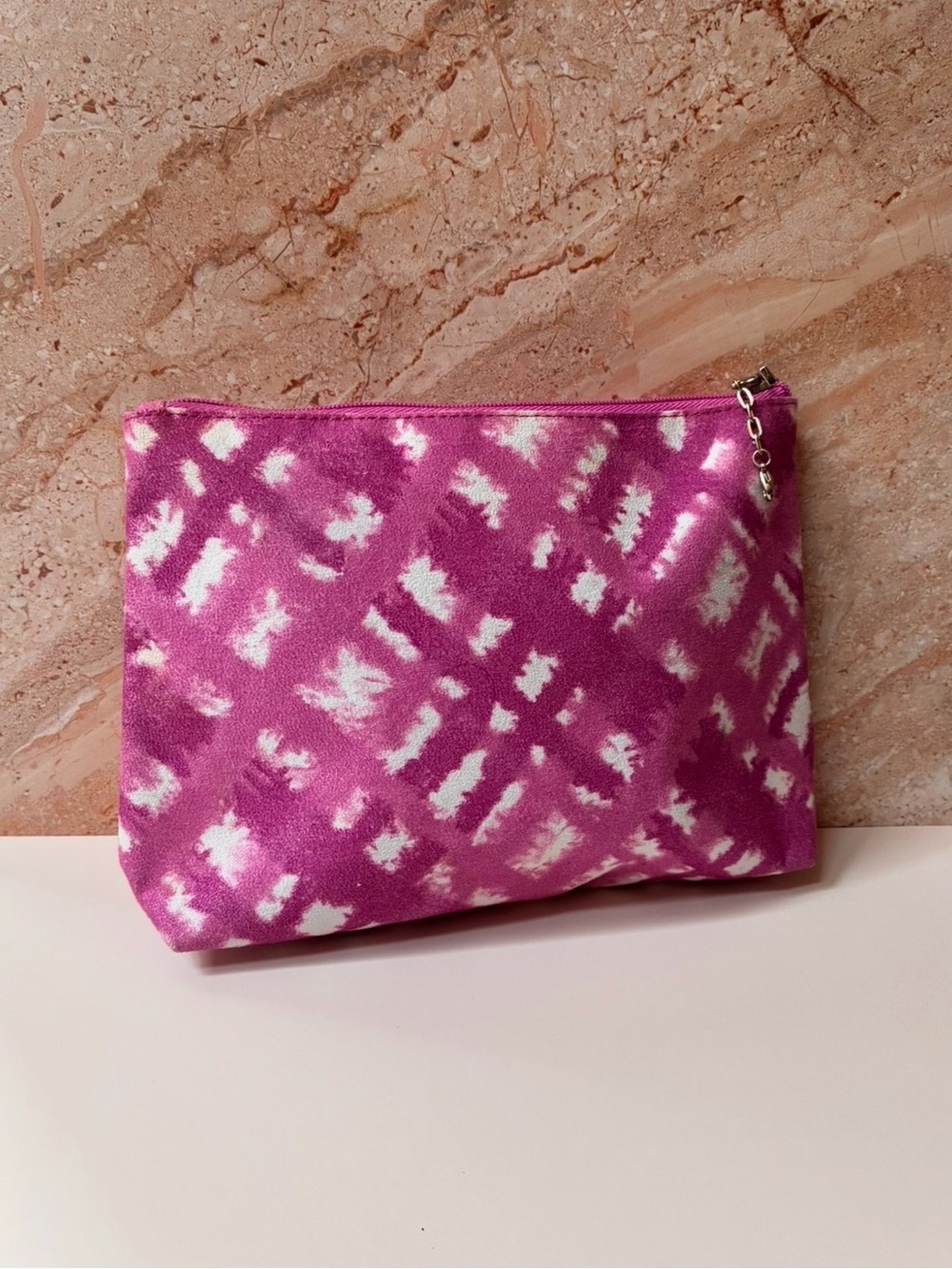 Clinique Pink and White Tie-Dye Cosmetic Pouch